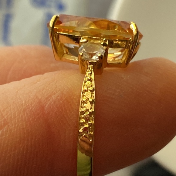 Large Real Citrine Faceted Oval & Topaz Ring Gold over 925 Silver Vermeil Size 7 - Picture 12 of 14